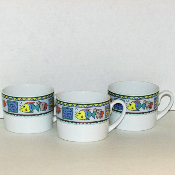 3 Studio Nova Beach Party Coffee Cups Y0289 Fish Cottage Decor Replacement China - Picture 4 of 13